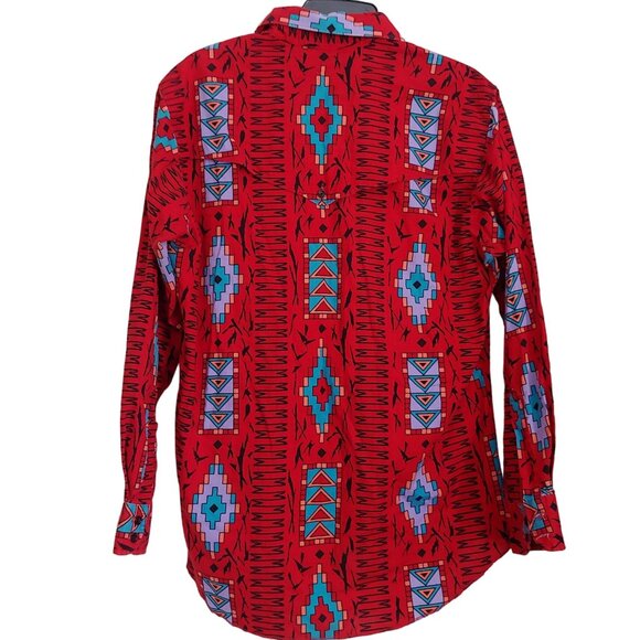 Wrangler Cowboy Cut Long Tails Western Rodeo Native Aztec Button Shirt 16-34 - Picture 7 of 10